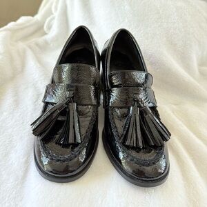 Black Patent Leather Loafers with Tassels